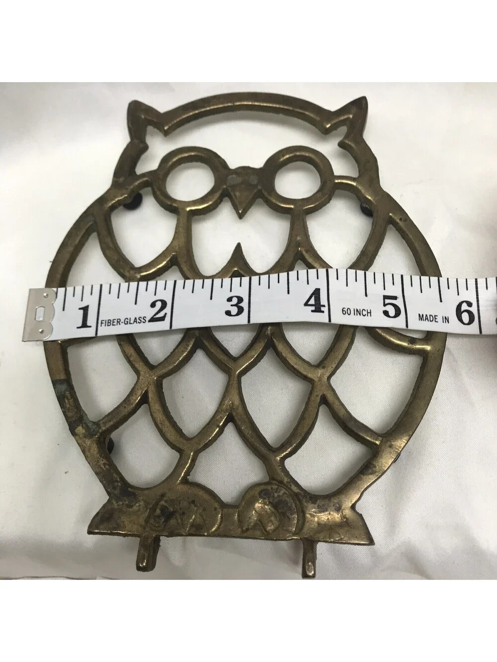 Vintage Brass Owl Trivet Made In Taiwan Patina 7”x5”  MCM Mid Century Modern